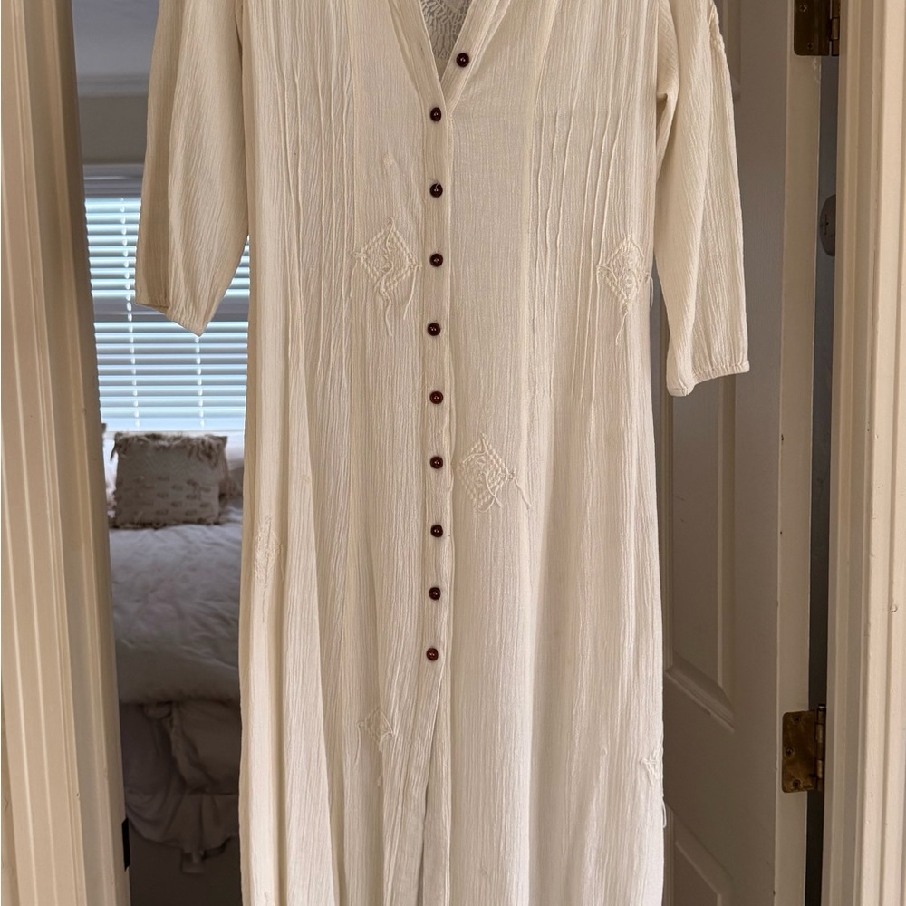 Boho Long Sleeve Ivory Organic Cotton Ceremony Dress
